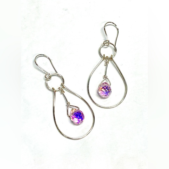 HANDCRAFTED Faceted Crystal Briolette Hand Wrapped Dangle Earrings, Artisan Gift - Picture 8 of 10